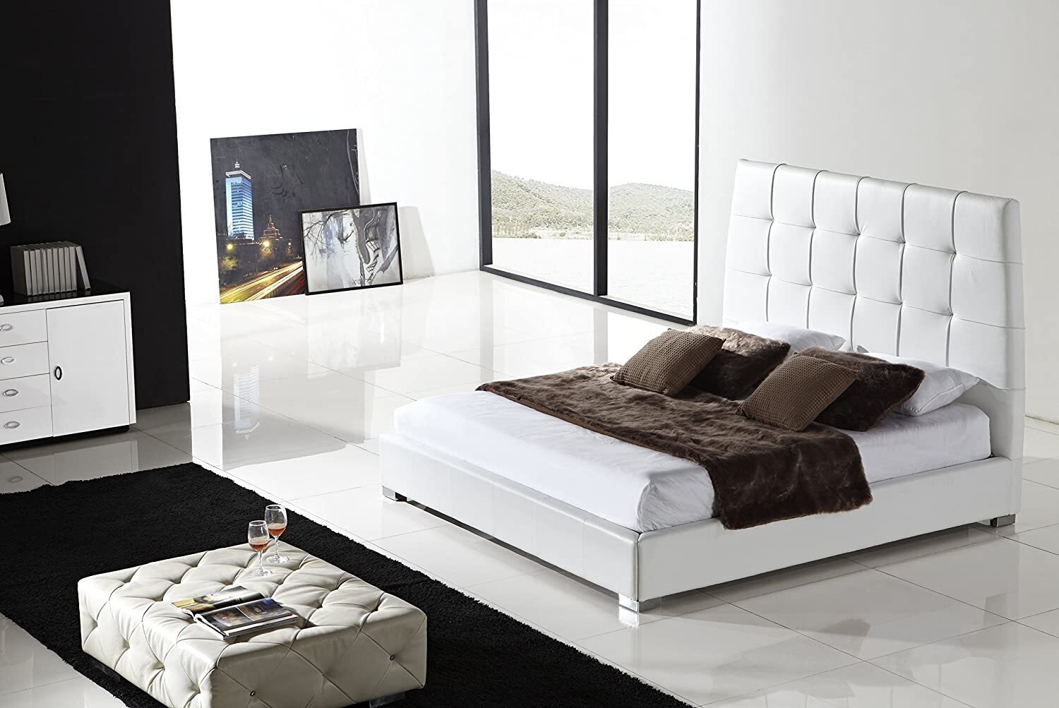 Extra tall white leather bed headboard