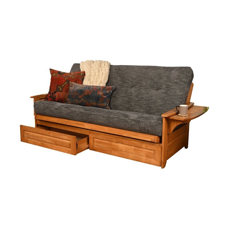 Farmhouse Futon With Tray Style Arms