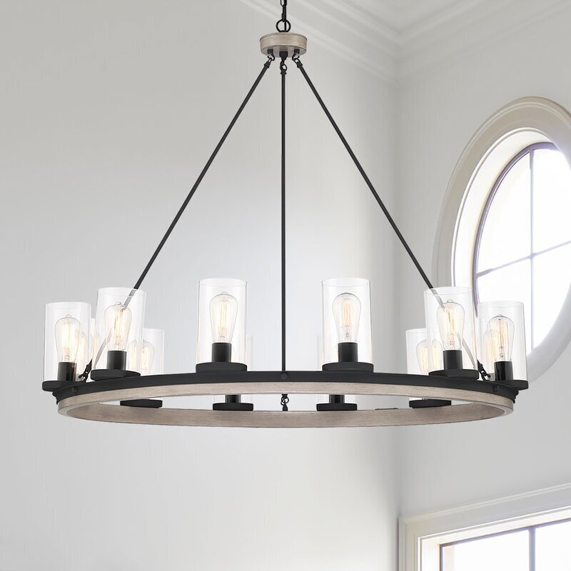 Farmhouse style wagon wheel hanging lamp