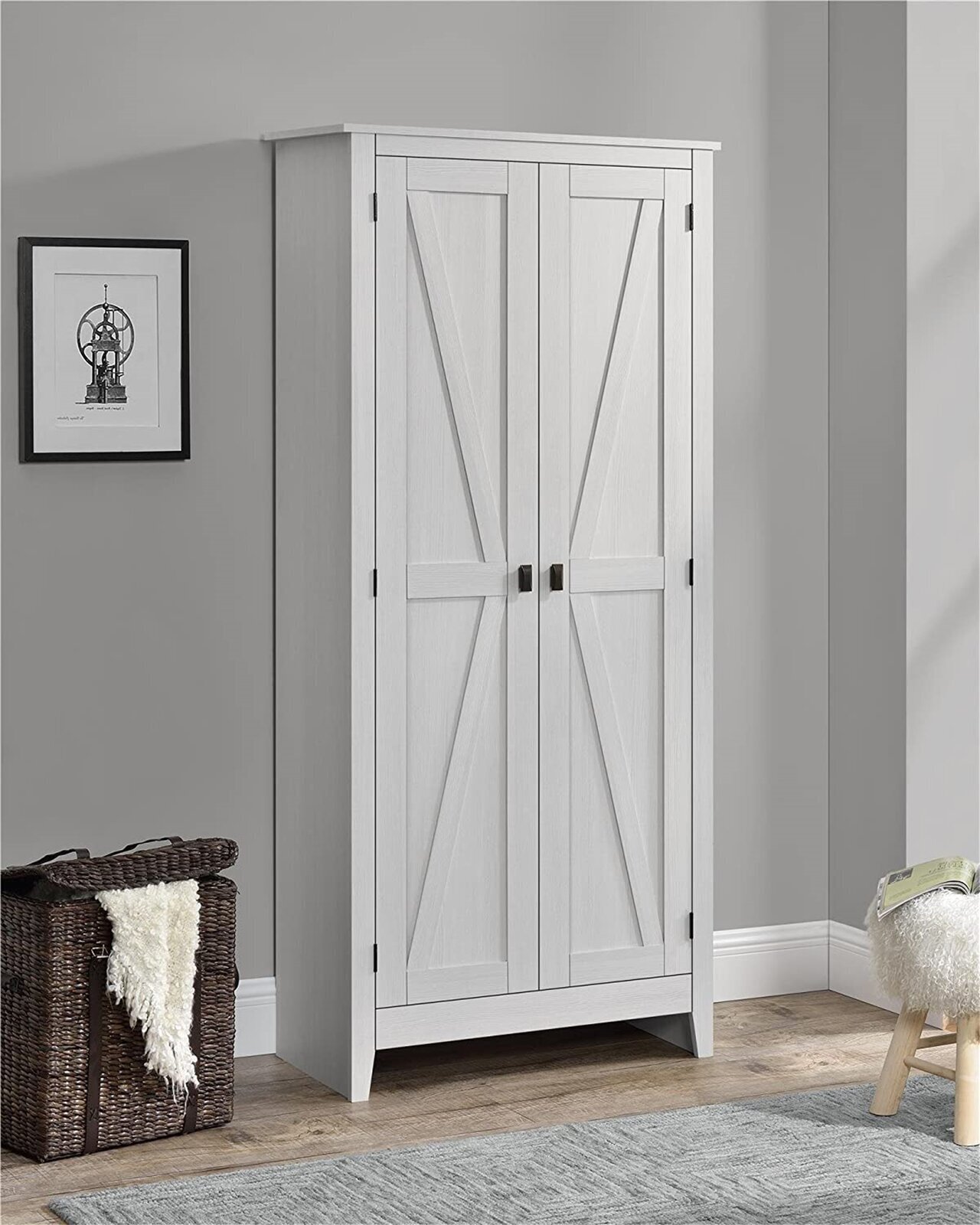 Farmhouse Style White Bookcase With Doors