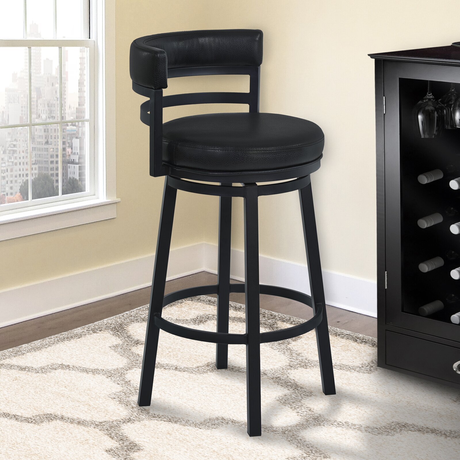 Faux leather bar chair with Mediterranean flair
