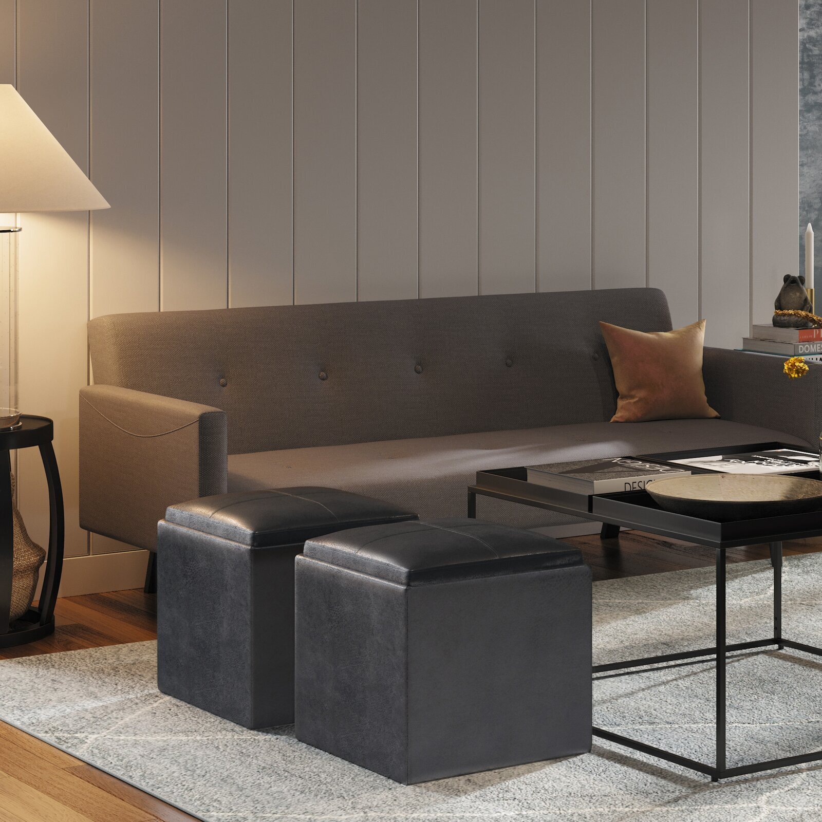 Faux Leather Cube Storage Ottoman