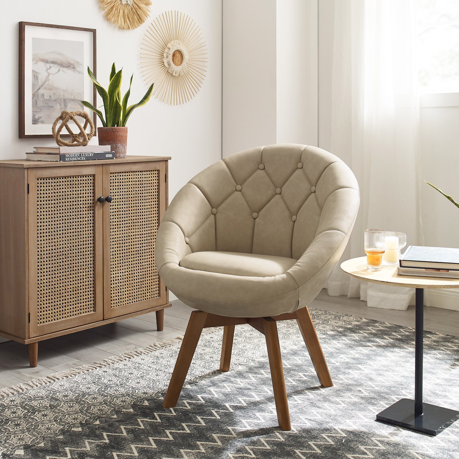 Faux Leather Swivel Moon Chair