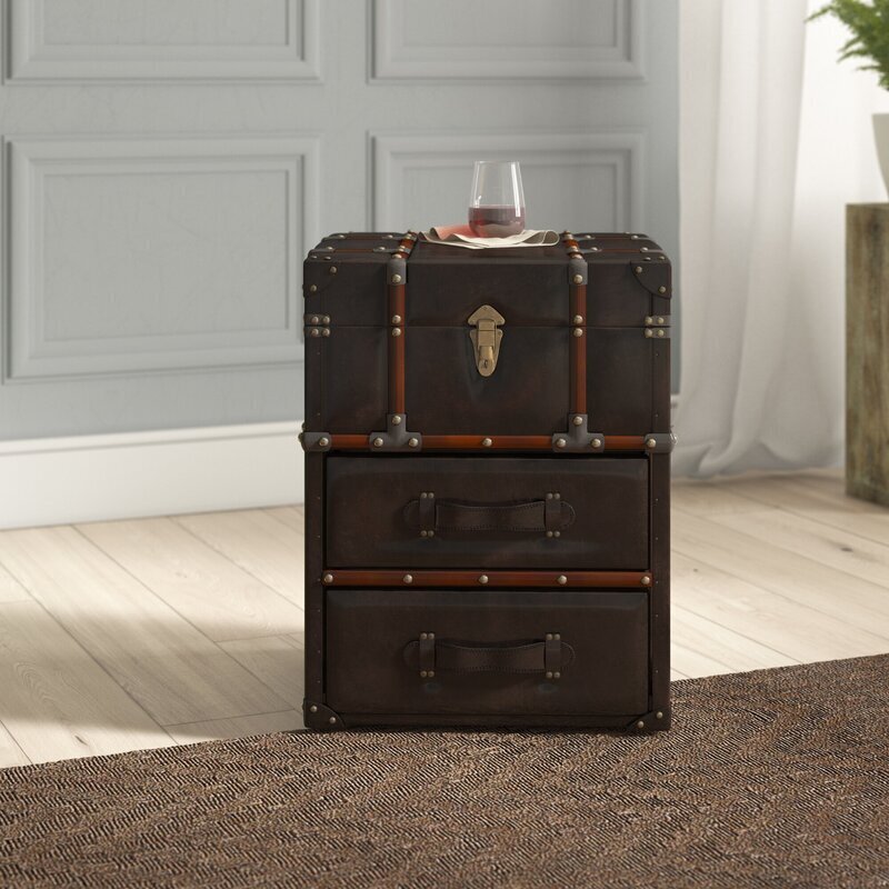 Leather Trunk End Table