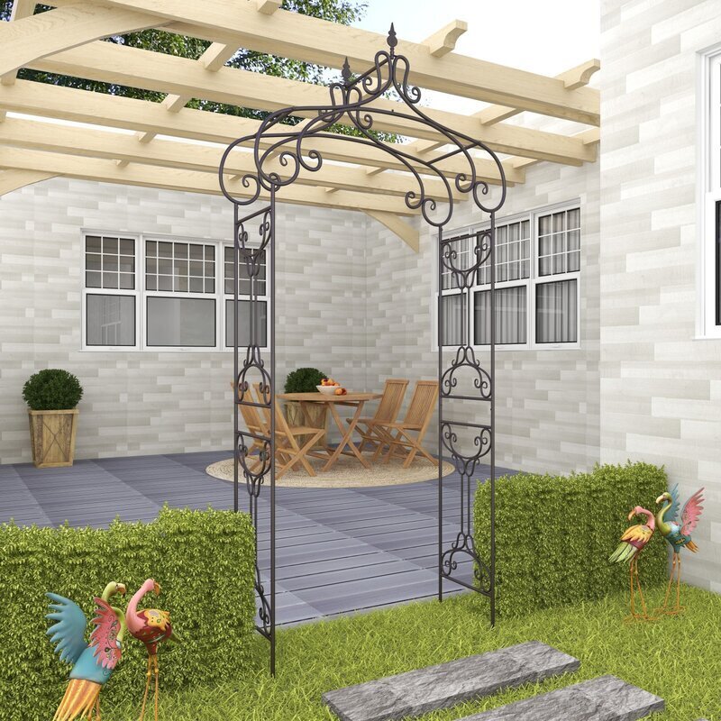 Fleur de Lis Style Polished Black Garden Archway Trellis
