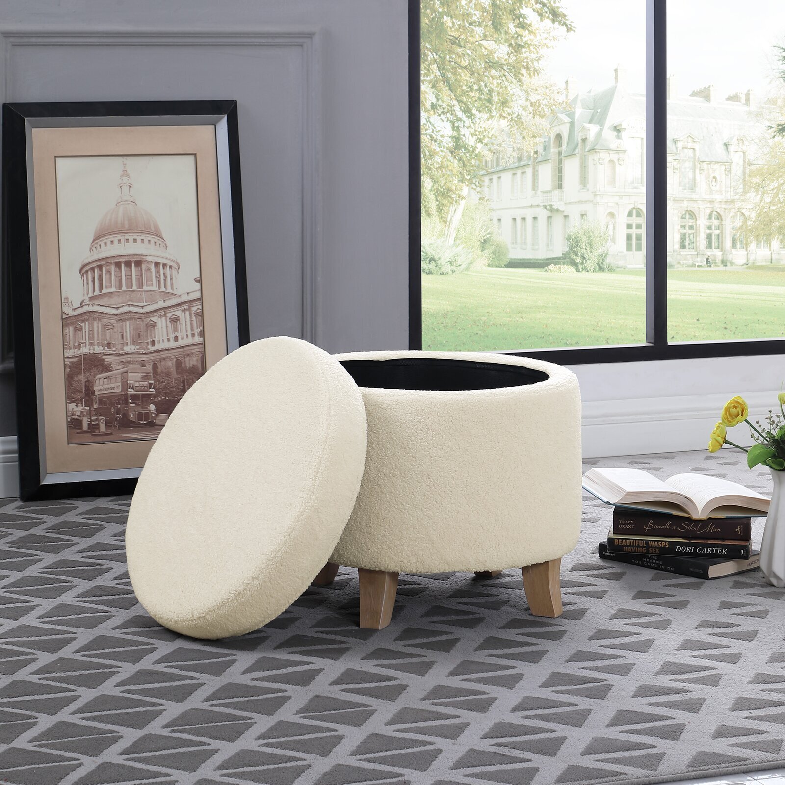 Fluffy Cream Ottoman