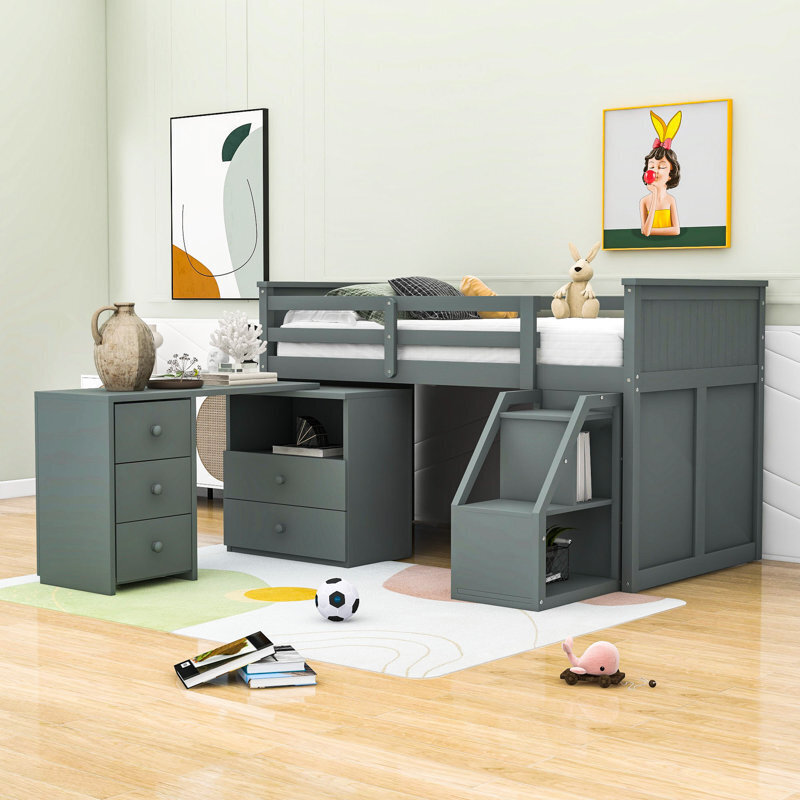 Fold Out Loft Bed with Bookcase and Desk