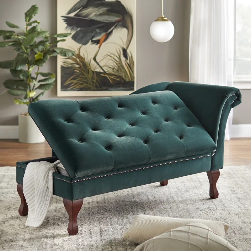 Forest Green Right Arm Chaise Lounge with Storage