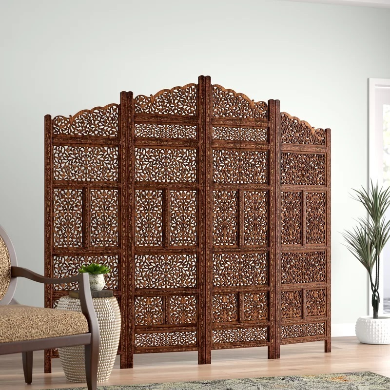 Four panel carved wood room divider