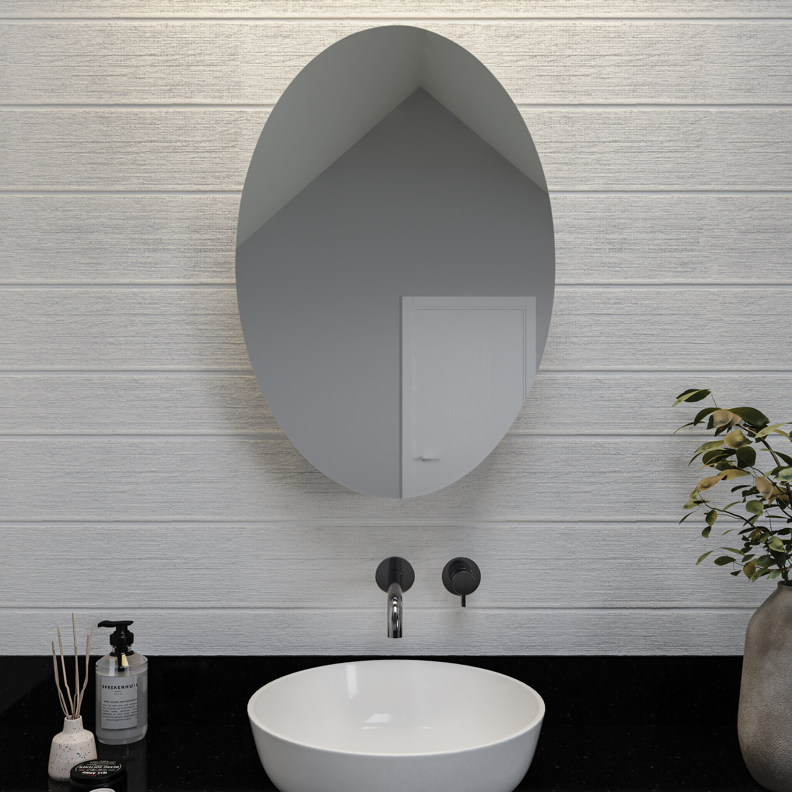 Frameless oval medicine cabinet