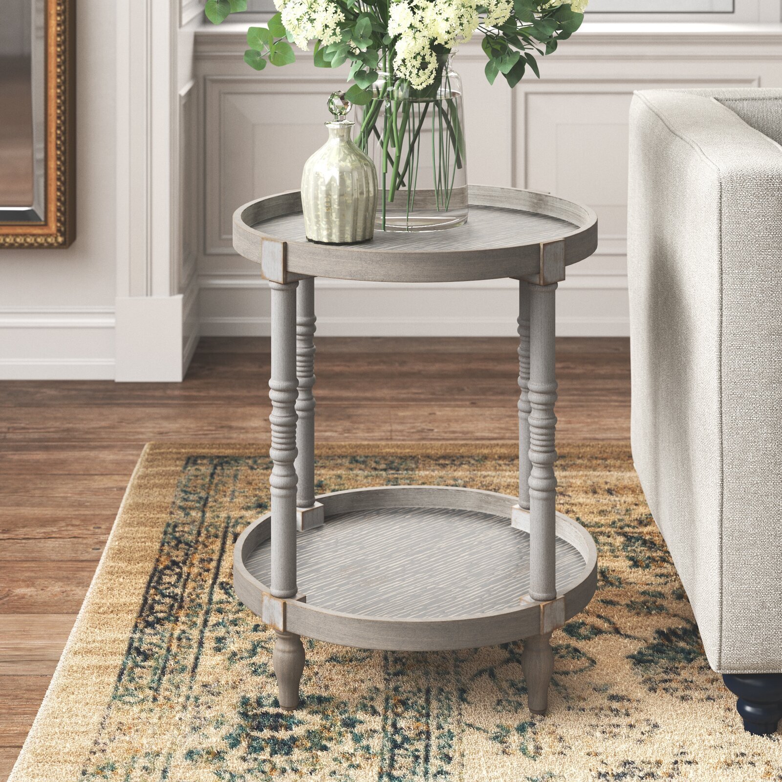 French Country End Table with Shelf