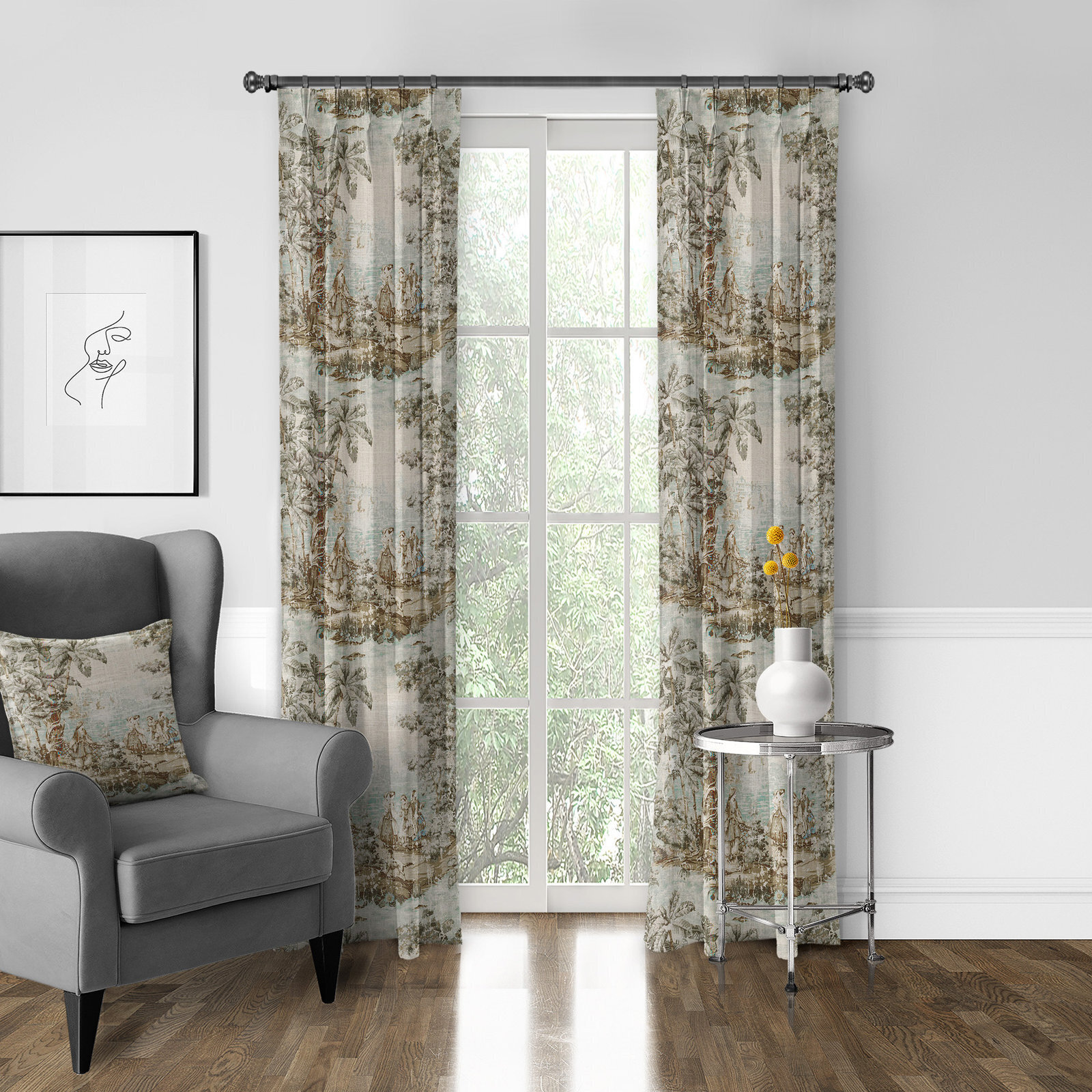 French linen curtains with prints