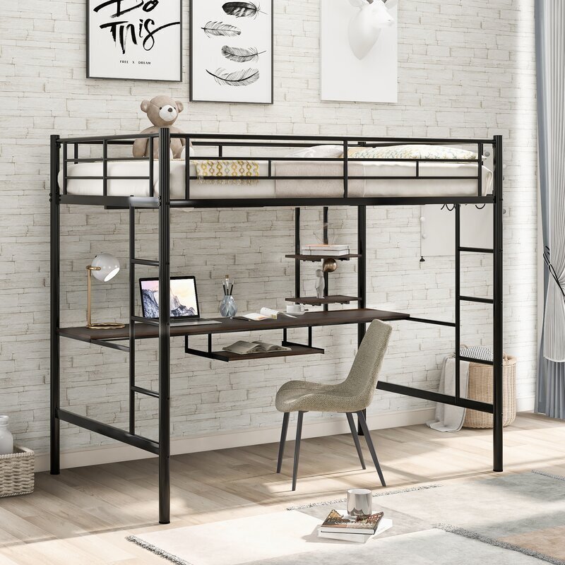 Full Loft Bed With Built In Desk