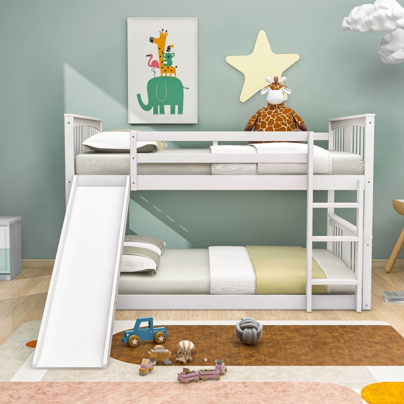 Full Over Full Wooden Standard Bunk Bed with Slide