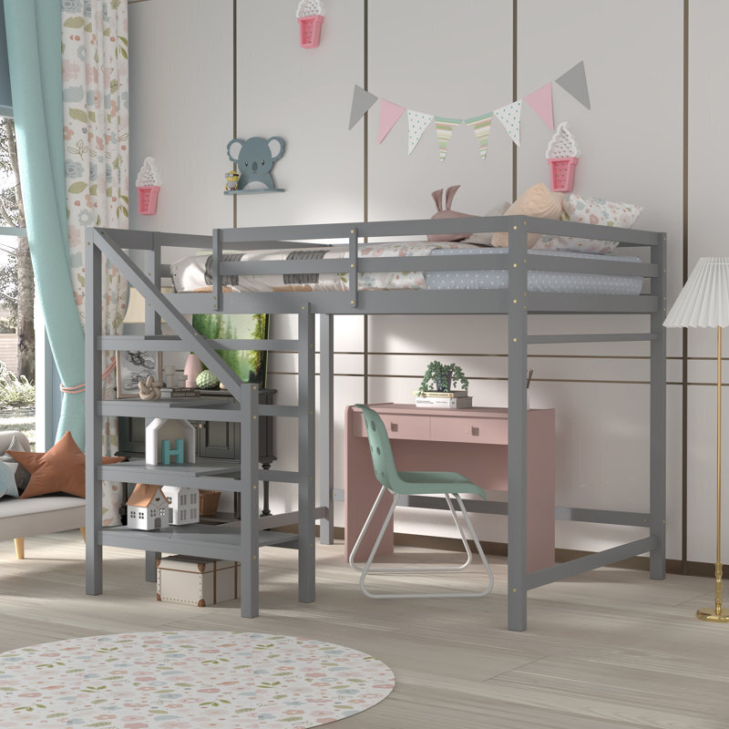 Full Size Loft Bed With Stairs for Adults and High Clearance