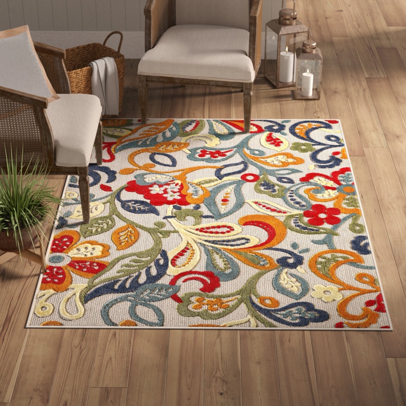 Gahanna Machine Woven / Power Loomed Blue/Red/Yellow Indoor/Outdoor Rug