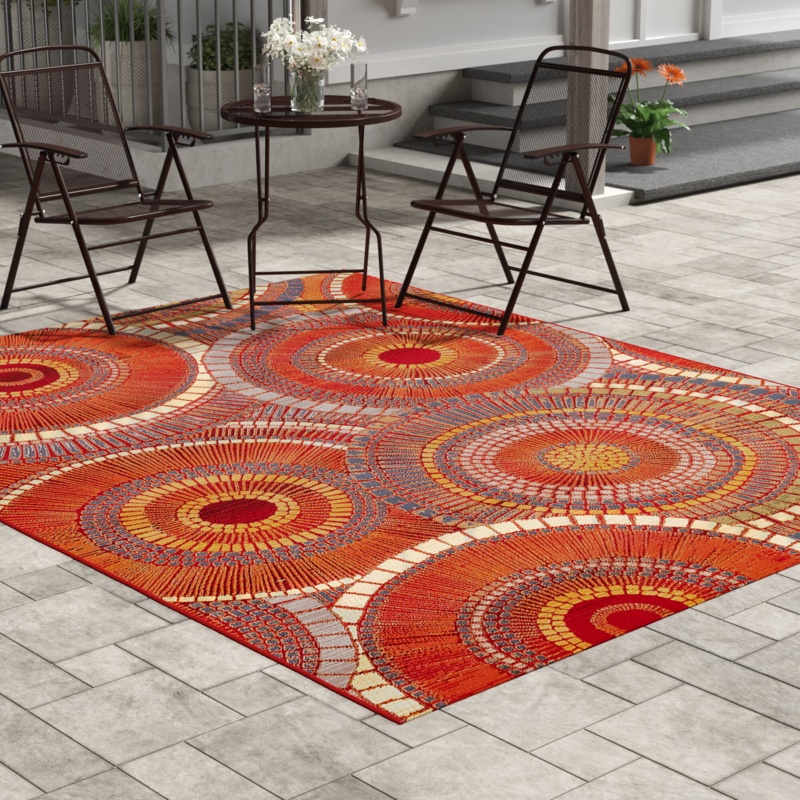 Gauna Machine Woven / Power Loomed Yellow/Red/White/Blue Indoor/Outdoor Rug