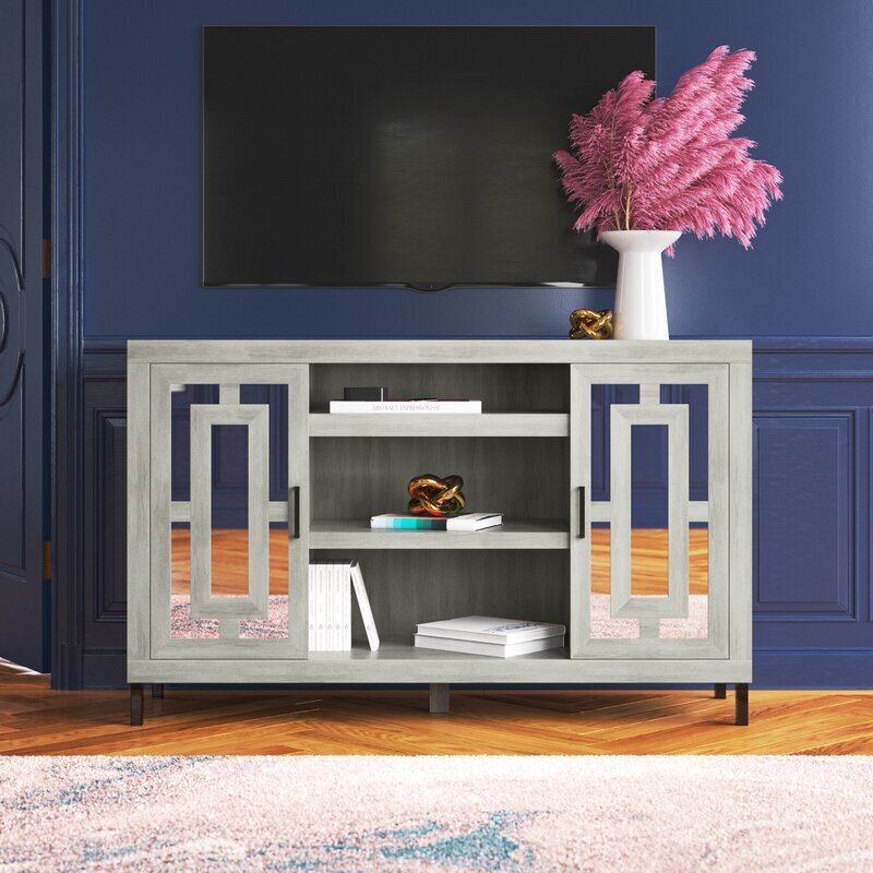 Geometric Media Cabinet with Glass Doors