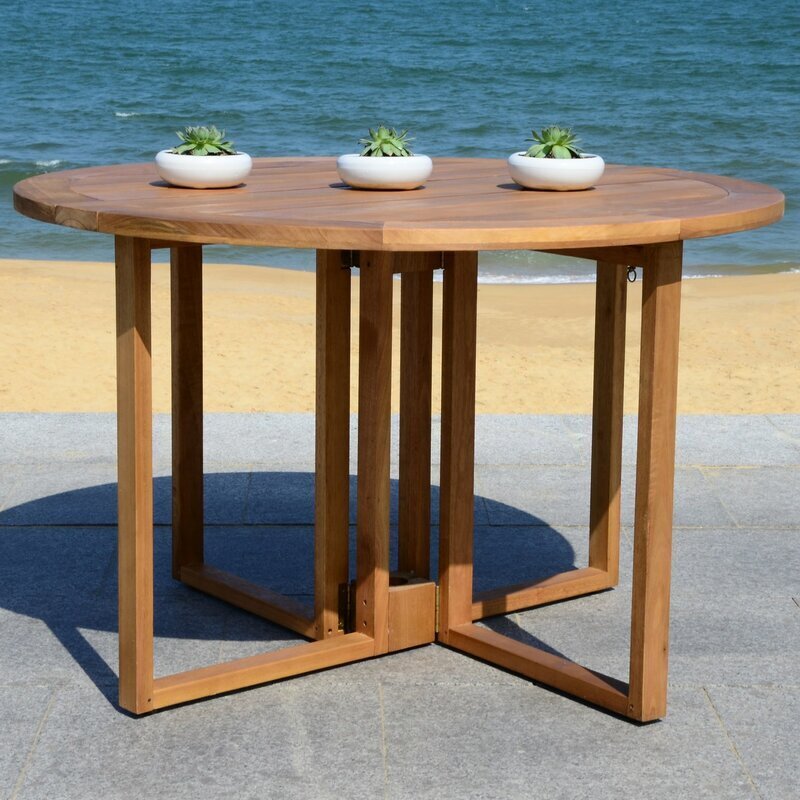 Geometric Round Outdoor Folding Teak Table 
