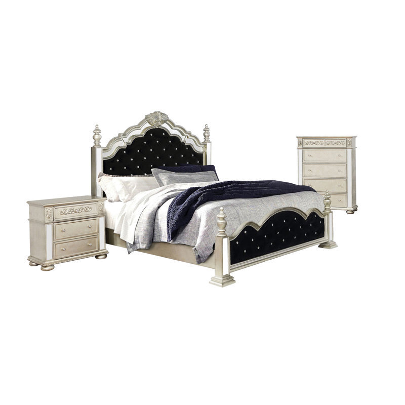 Glam Metallic King Four Poster Bed Set