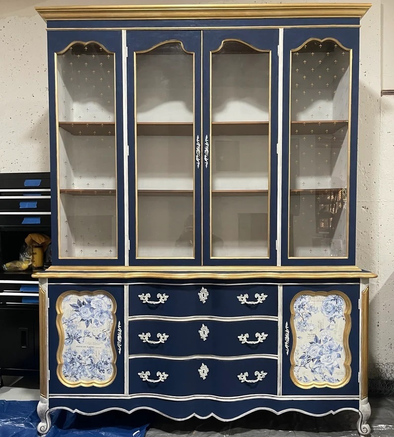 Glamorous Blue Rose China Cabinet