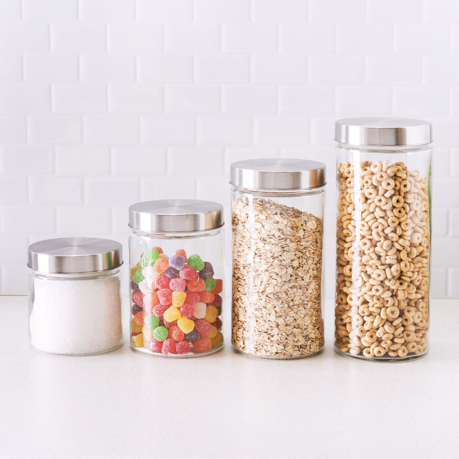 Glass And Silver Simple Canister Set x4 Piece 