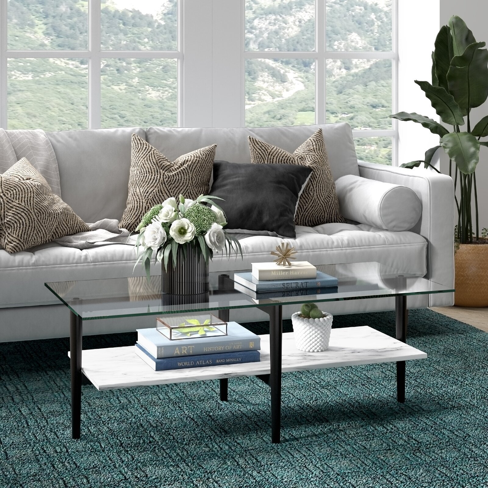Glass and Stone Coffee Table