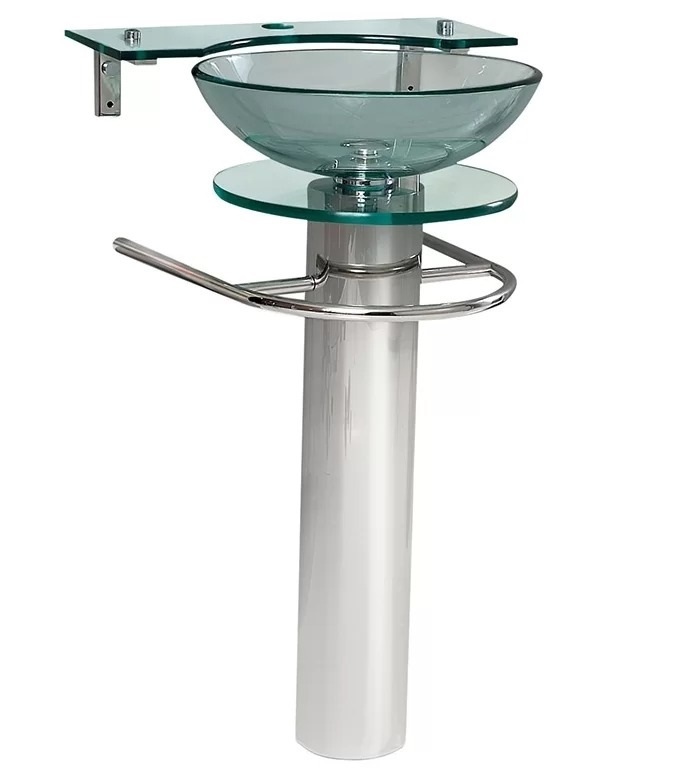 Glass Pedestal Sink With Vessel Bowl