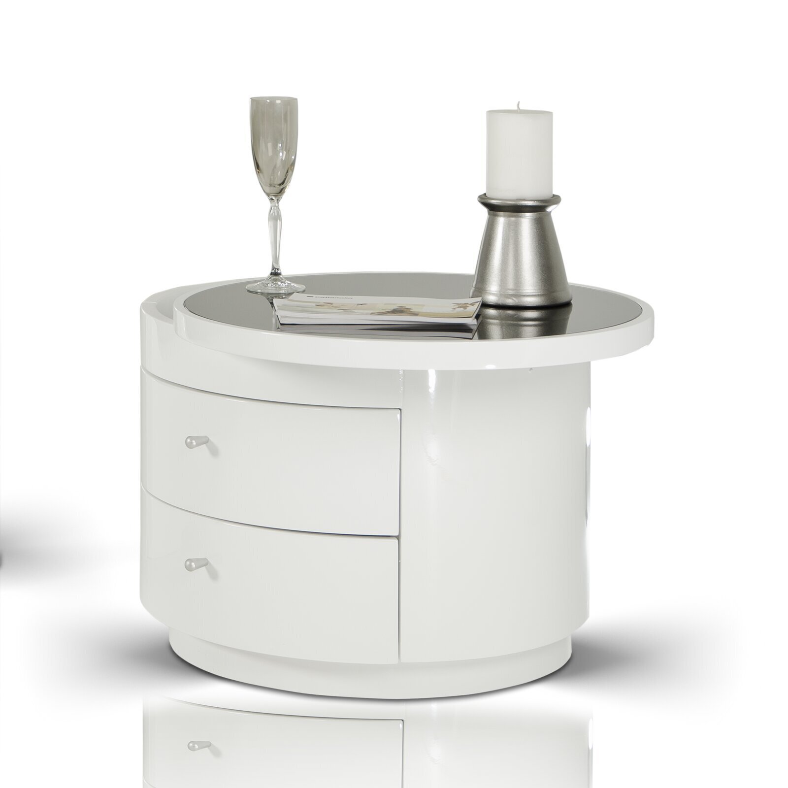 Glass Topped Circular Nightstand 