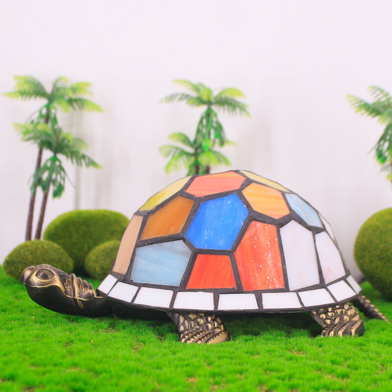 Glass Turtle Lamp with Colorful Stained Glass Shell