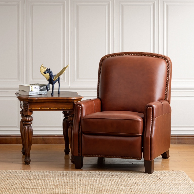Glen Ellyn 30" Wide Genuine Leather Manual Club Recliner