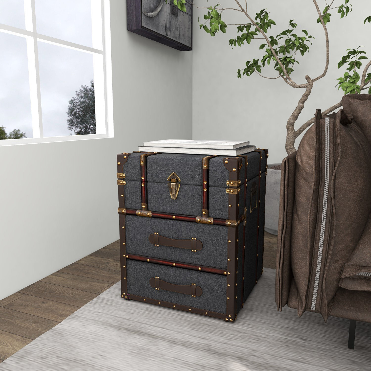 Gray End Table With Drawers
