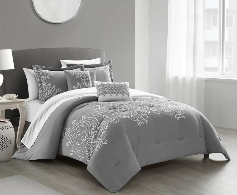 Gray Paisley Queen or King Comforter