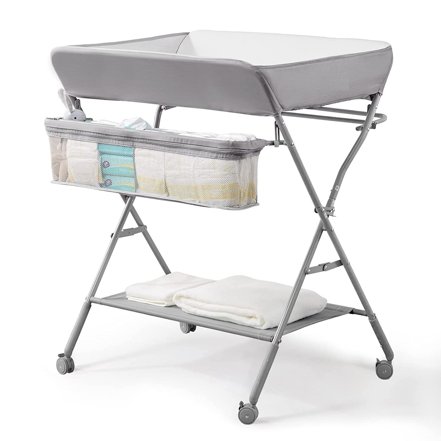 Gray Thickened Steel Portable Baby Changing Table