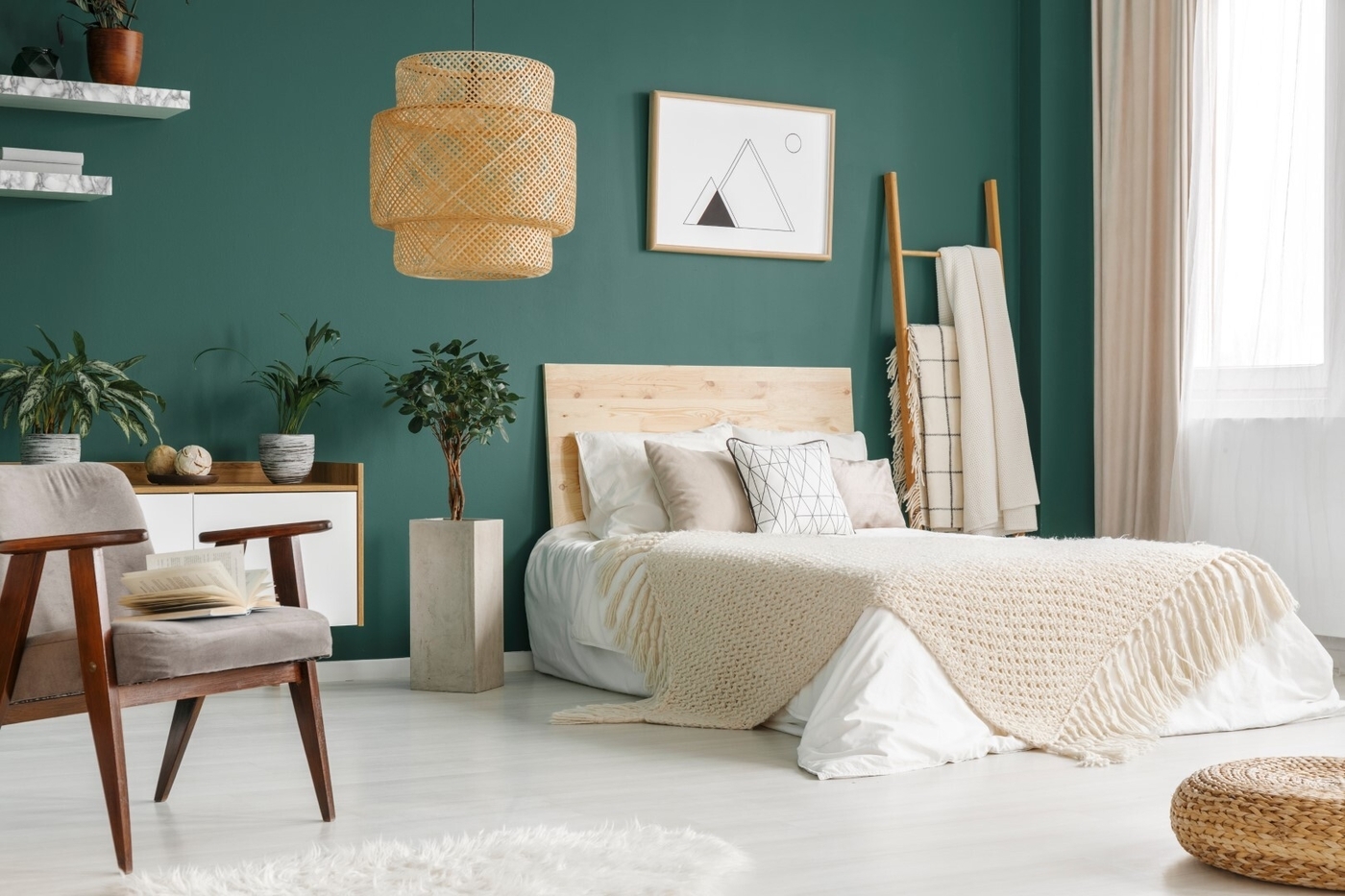 Green bedroom interior