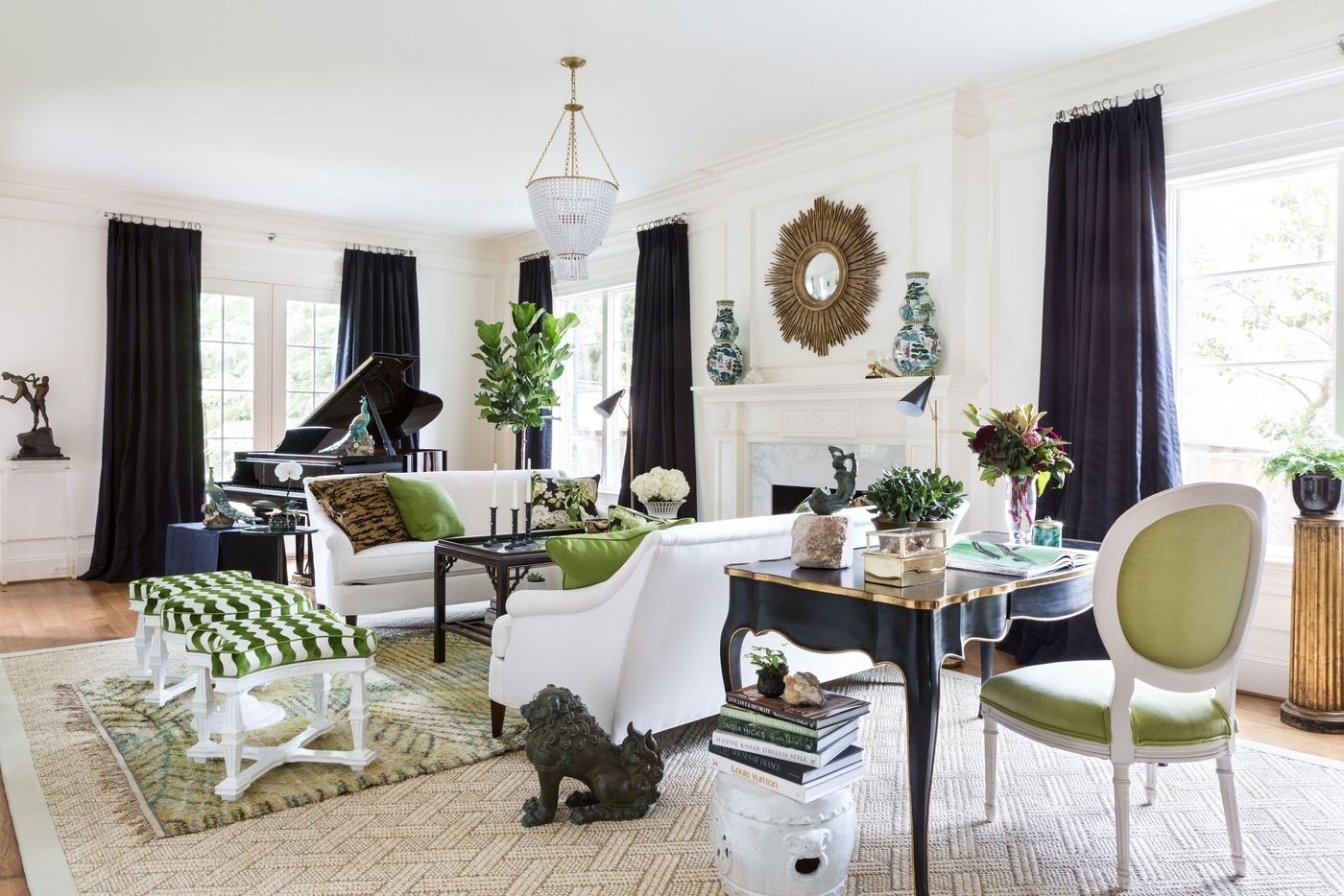 Green black living room details