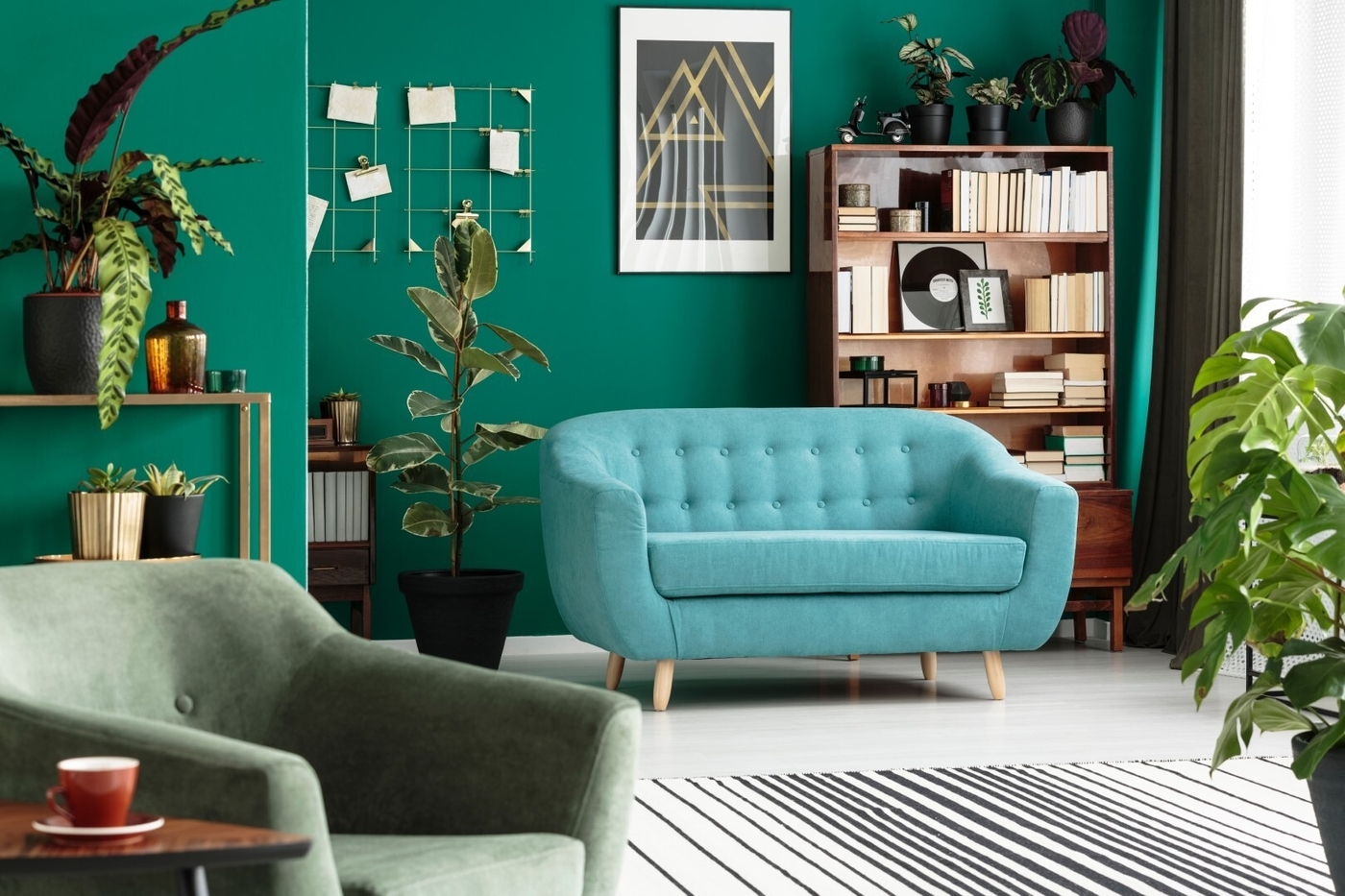 Green living room interior