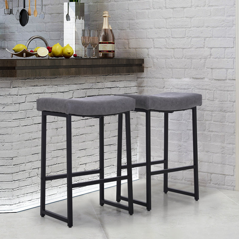 Grey Upholstered Oriental Bar Stools