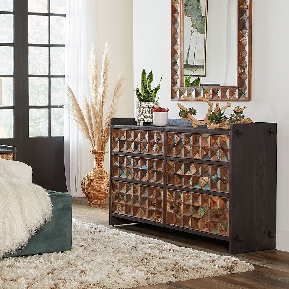 Hand Carved Six Drawer Dresser 