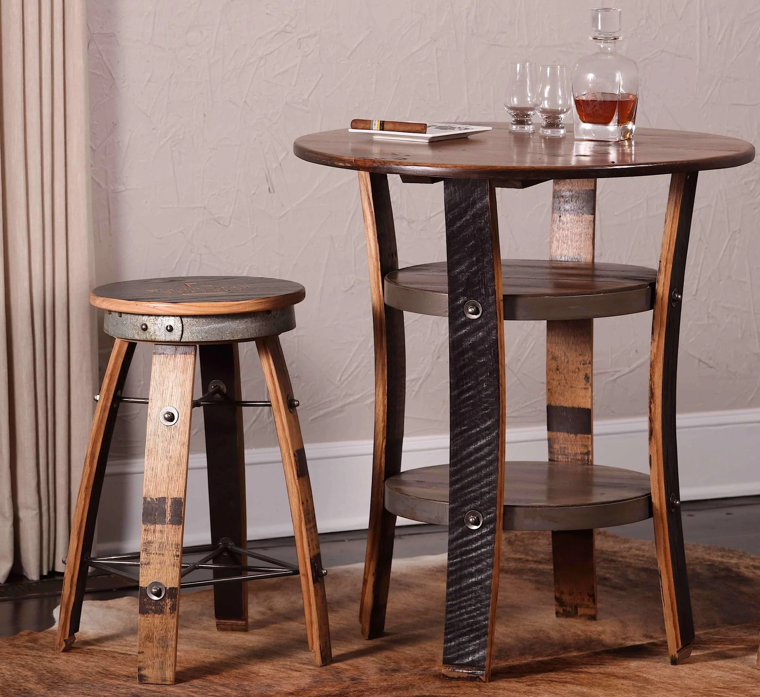 Handcrafted Wood Jack Daniels Bar Stools