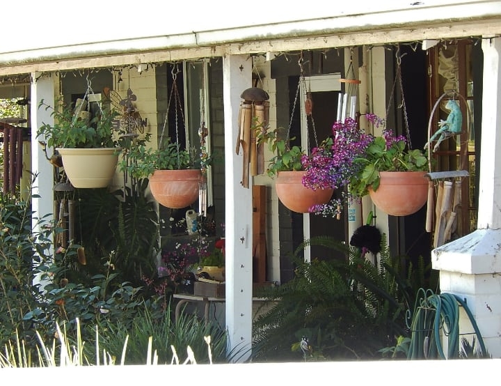 hanging planters on the porch