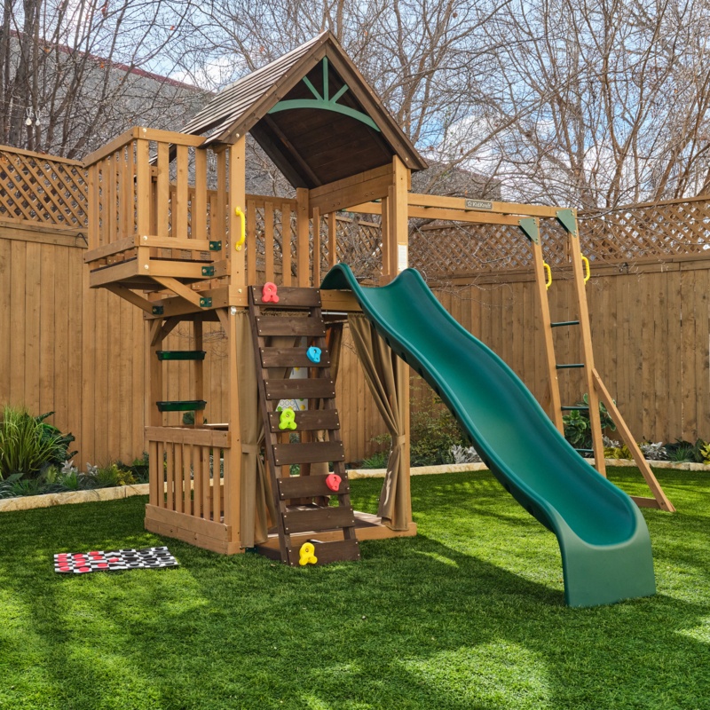 Hangout Hideaway Clubhouse, Wooden Playset With Slide And Monkey Bars
