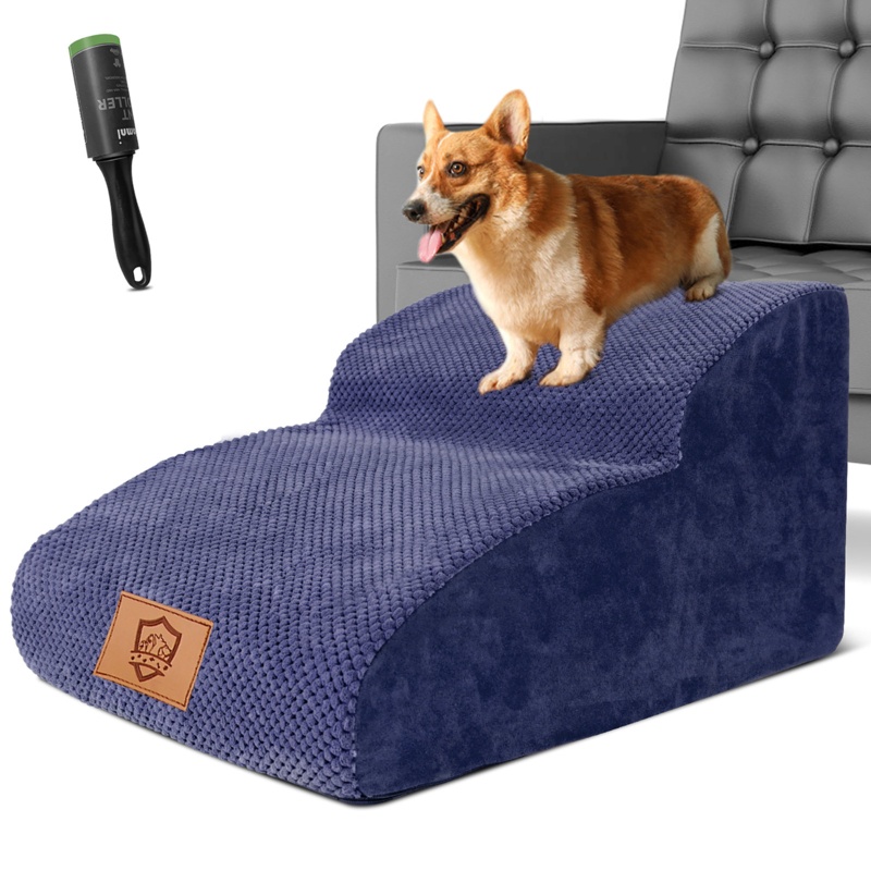 High Density Extended Foam Dog Ramp, 2 Tier, 11.8 Inch, Non-Slip Dog Soft Foam Ladder For Small To Medium Dogs, Injured Dogs And Cats