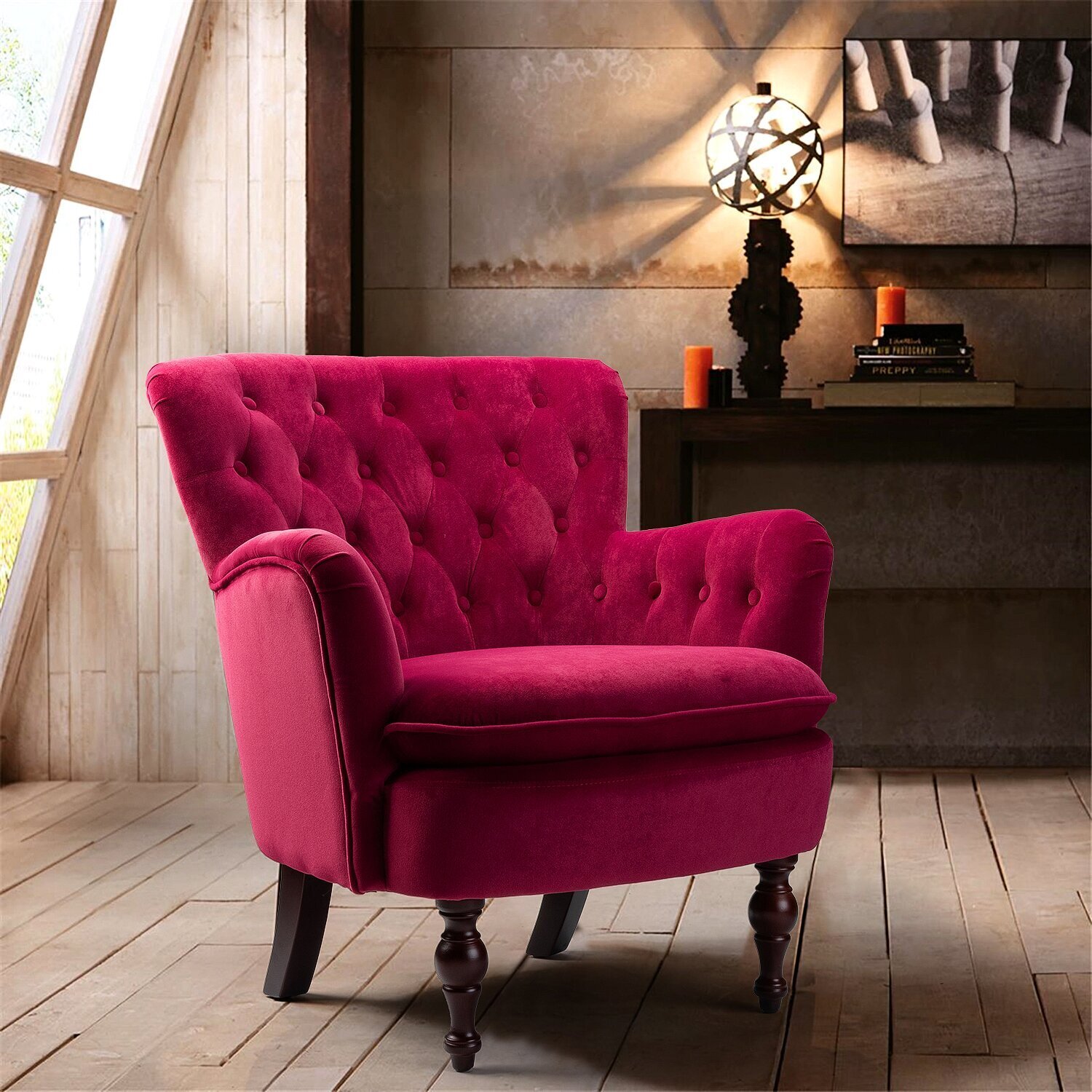 Hot Pink Tufted Arm Chair