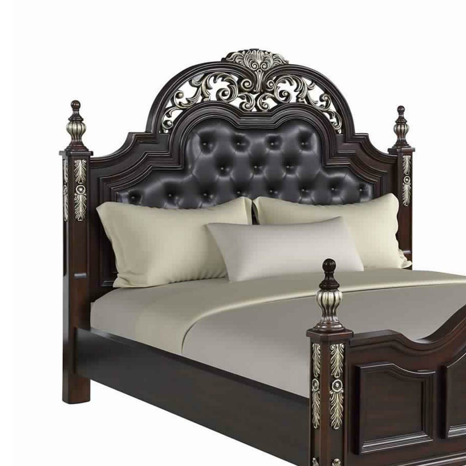 Impressive King Size Wood and Leather Headboard