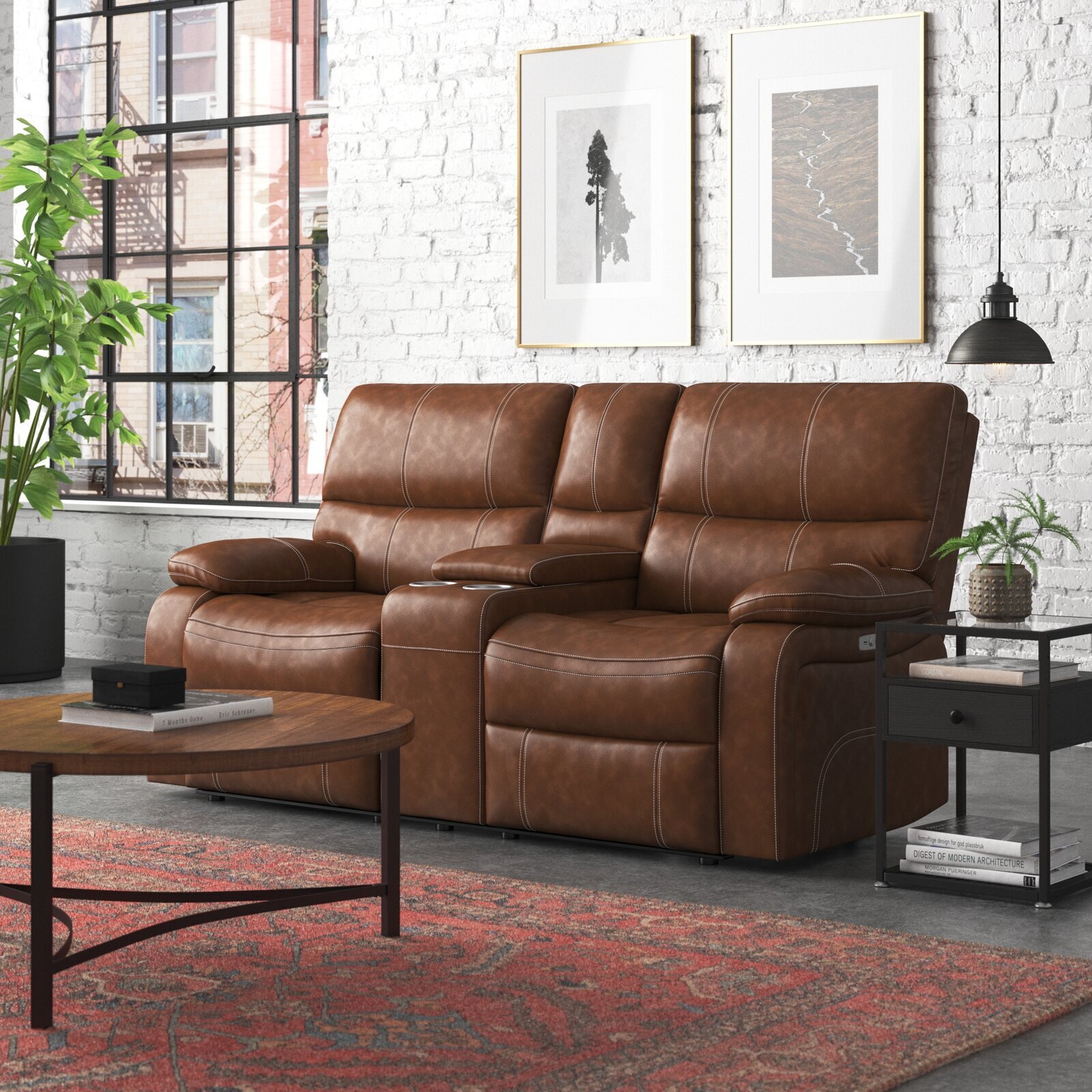 Industrial Loveseat with Drink Holders