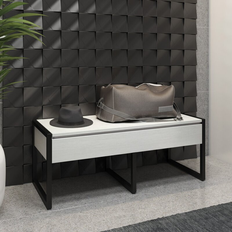 Industrial Minimalistic Oak and Metal Storage Bench