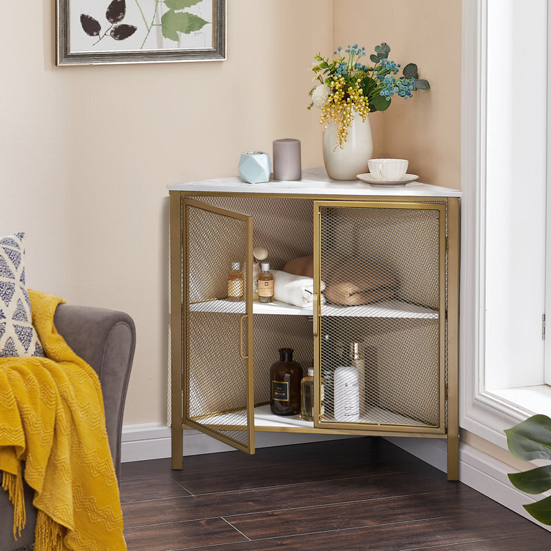Industrial Modern Metal and Wood Corner Curio