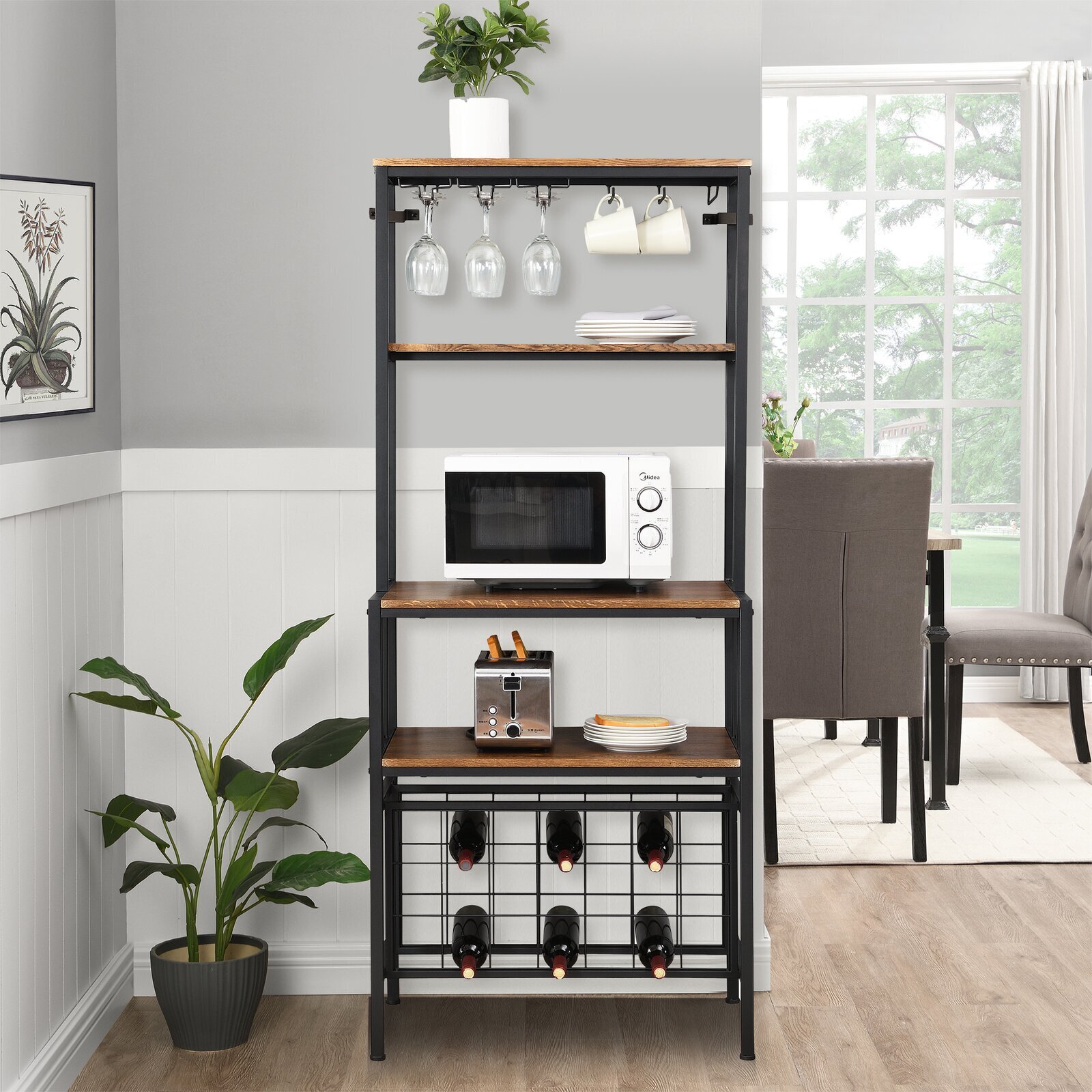 Industrial Style Bakers Rack for Microwave and Toaster Oven