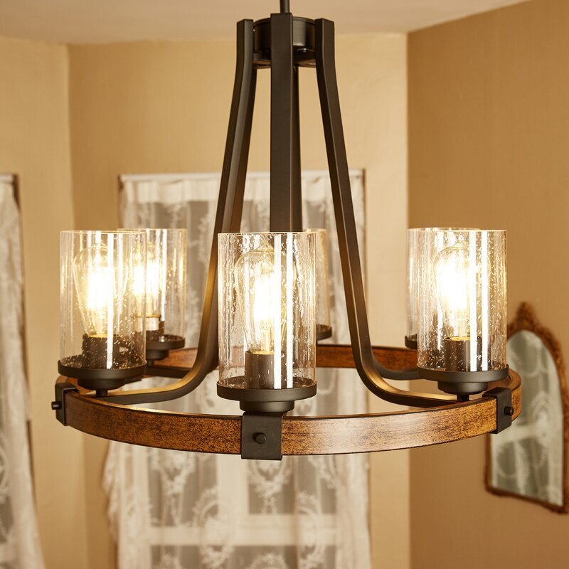 Industrial wagon wheel chandelier